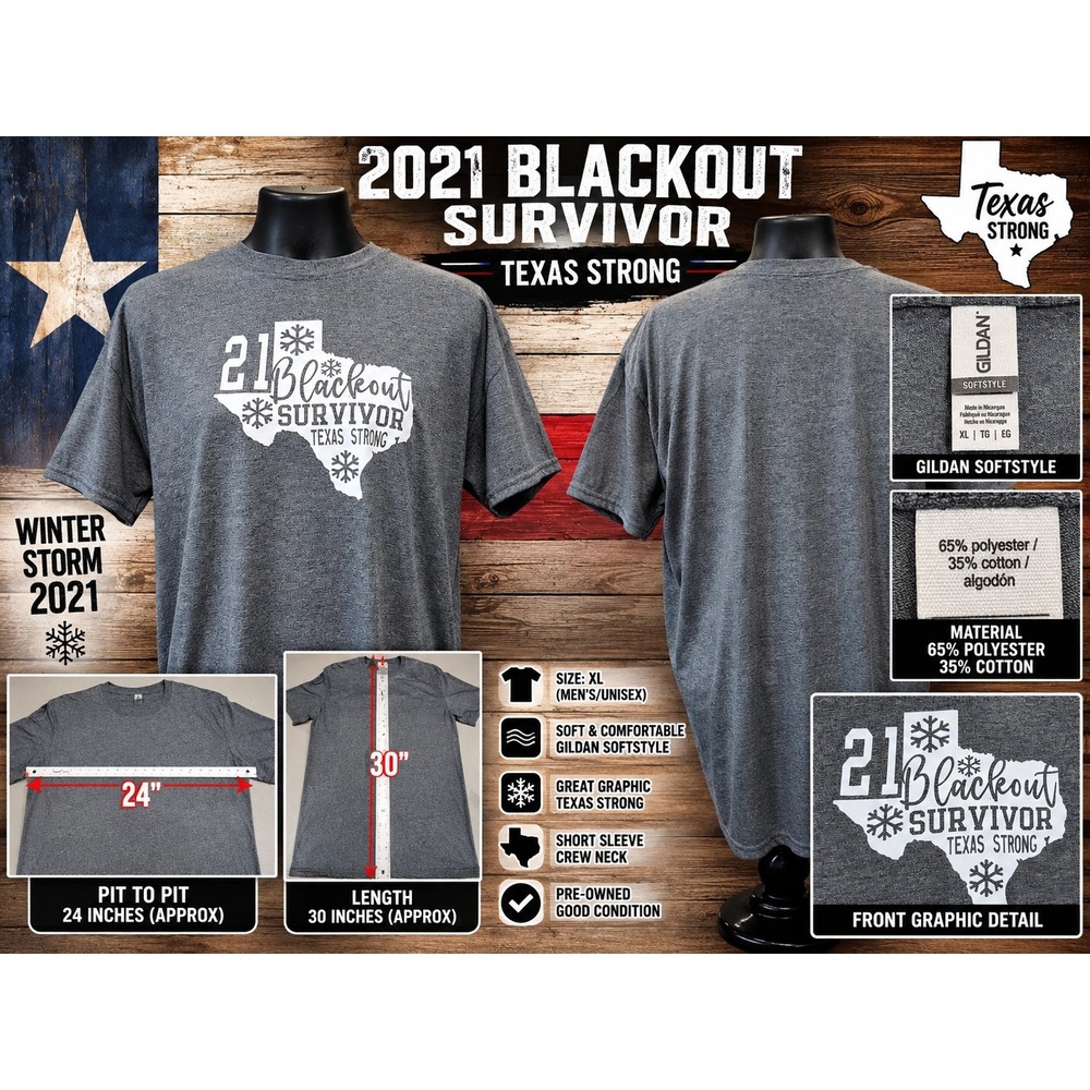 Gildan Softstyle 2021 Blackout Survivor Texas Strong Gray T-Shirt Mens XL
